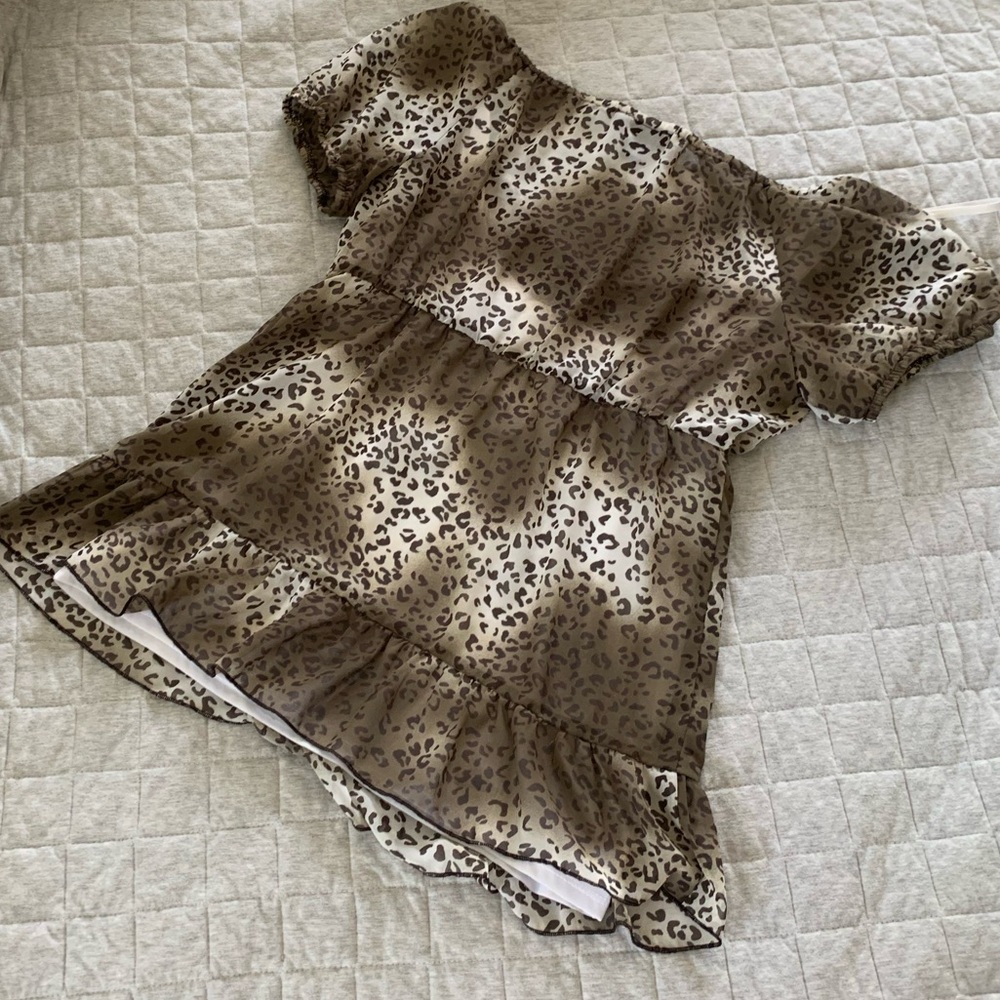 Vintage Y2K AGB cheetah babydoll puff sleeve tie back blouse built in tank top - Picture 2 of 6